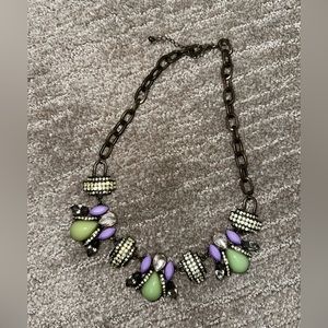 Statement necklace with mint green and pastel purple stones